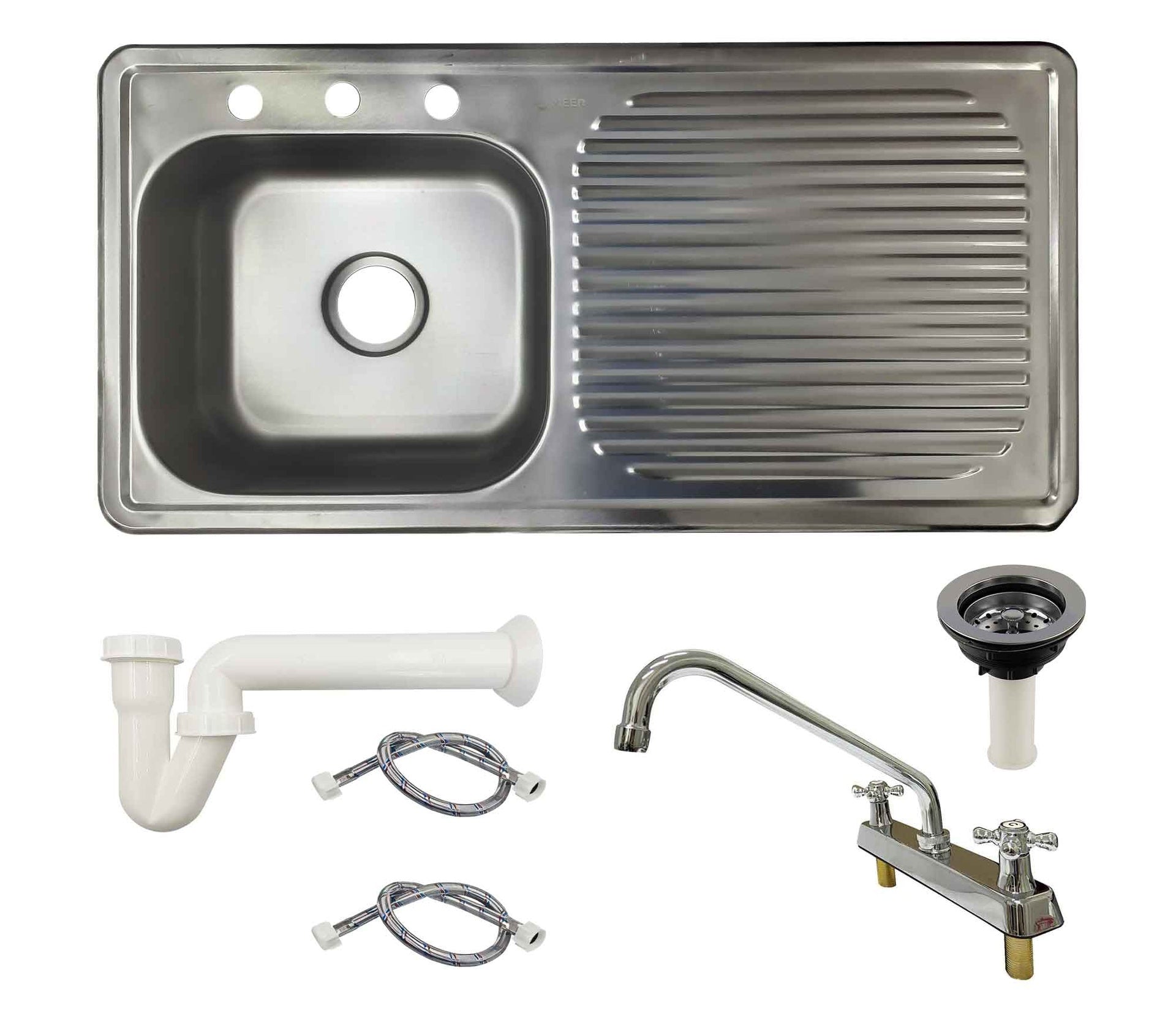 Kit Tarja Acero Inoxidable Escurridor Derecho con Mezcladora y Accesorios MEER Ferreabasto