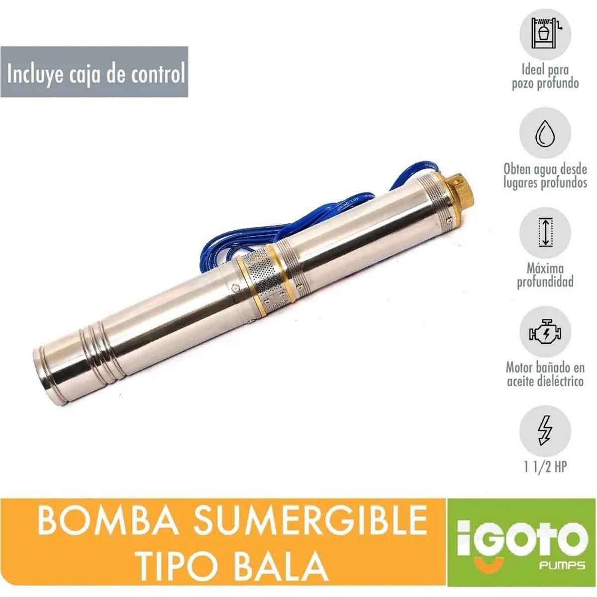 Bomba Sumergible Tipo Bala 1 1/2 Hp 1100W Tba87 Igoto IGOTO PUMPS Ferreabasto