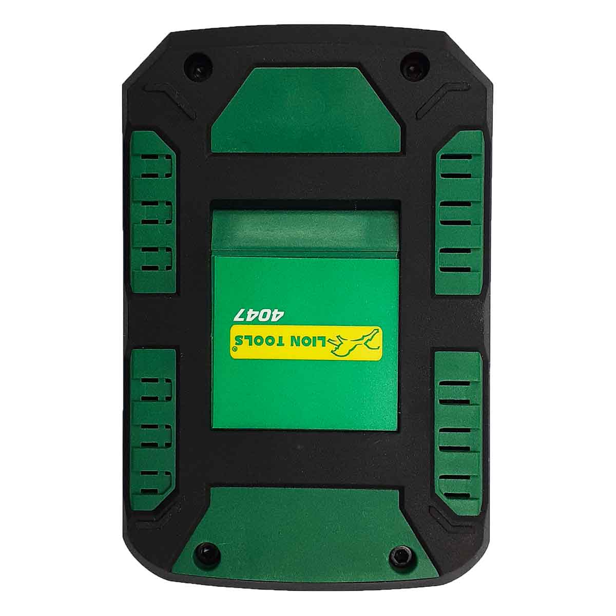 bateria recargable litio negro con verde lion tools vista trasera