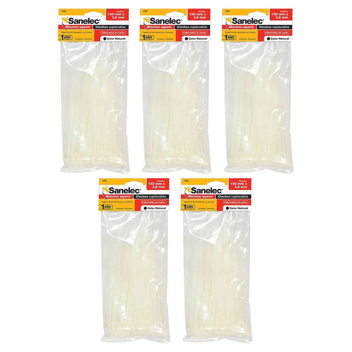 Cincho Plastico 3.6x150mm Natural 500 piezas (5 bolsas) Santul 5781 SANELEC Ferreabasto