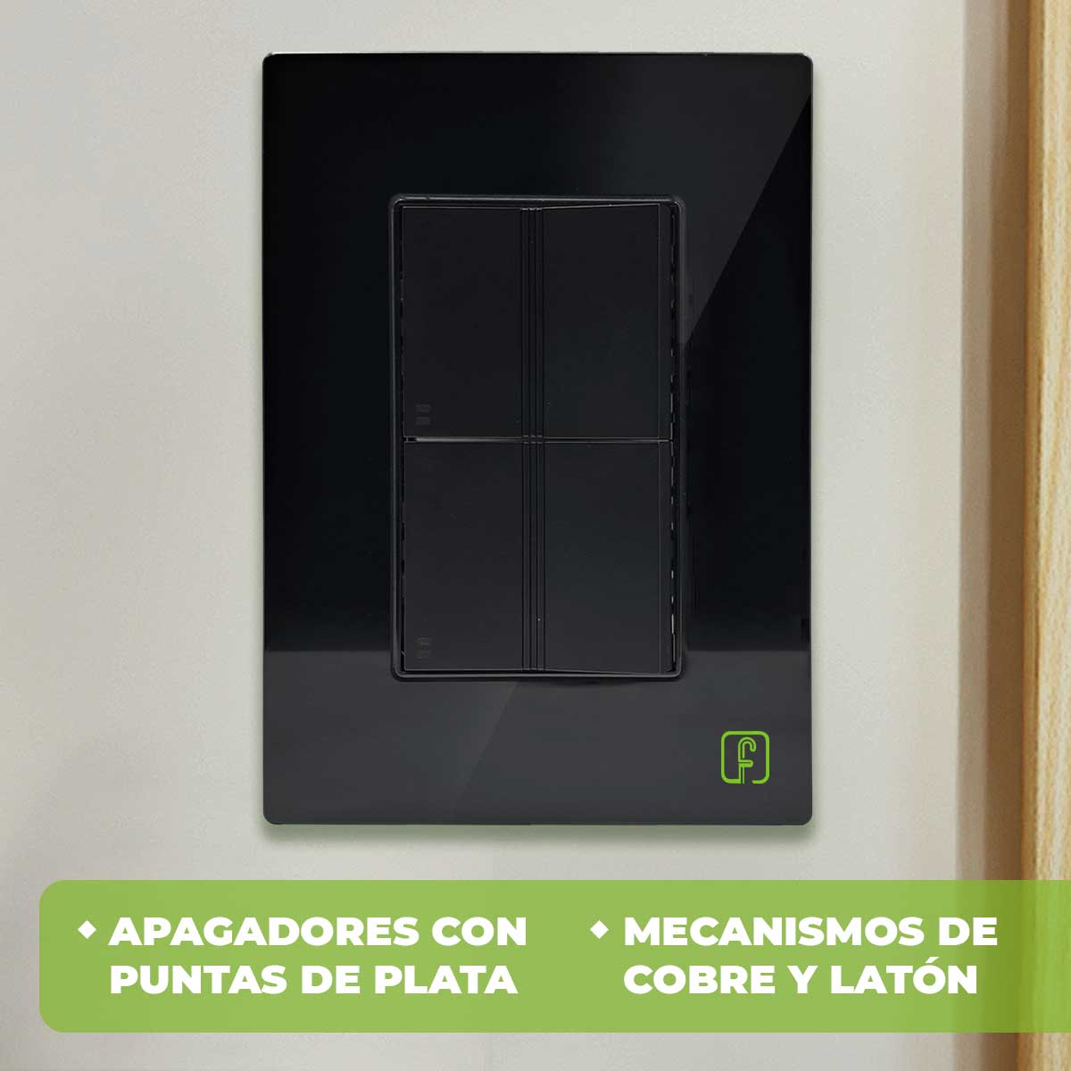 Placa Armada Cristal Con 2 Apagadores Escalera de 1.5 Modulos Negro Igoto IGOTO Ferreabasto