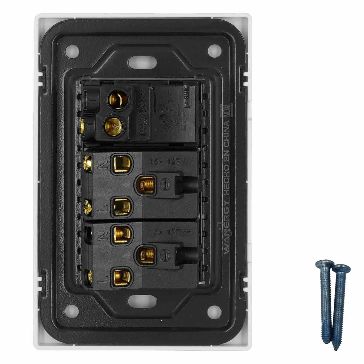 Placa Armada Con 1 Apagador Sencillo y 2 Contactos De 1 Modulo Blanco WANERGY Ferreabasto