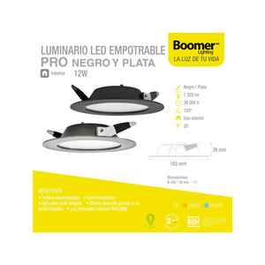 luminario led empotrable pro 12 w 3000k ficha tecnica