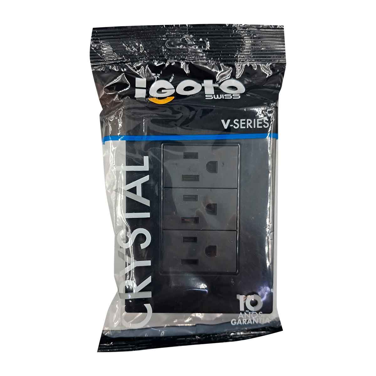 Placa Armada Cristal Con 3 Contactos Sencillos de 1 Modulo Negro Igoto