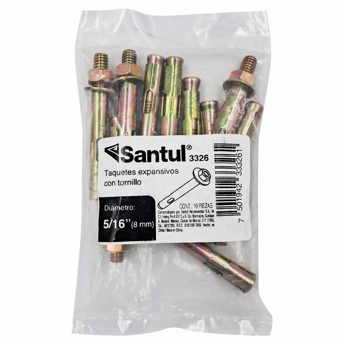 Bolsa Con 10 Pzs Taquete Expansivo C/Tornillo 5/16Pulg Acero