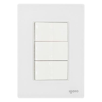 Placa Armada Cristal Con 3 Apagadores Sencillos de 1 Modulo Blanco Igoto IGOTO Ferreabasto