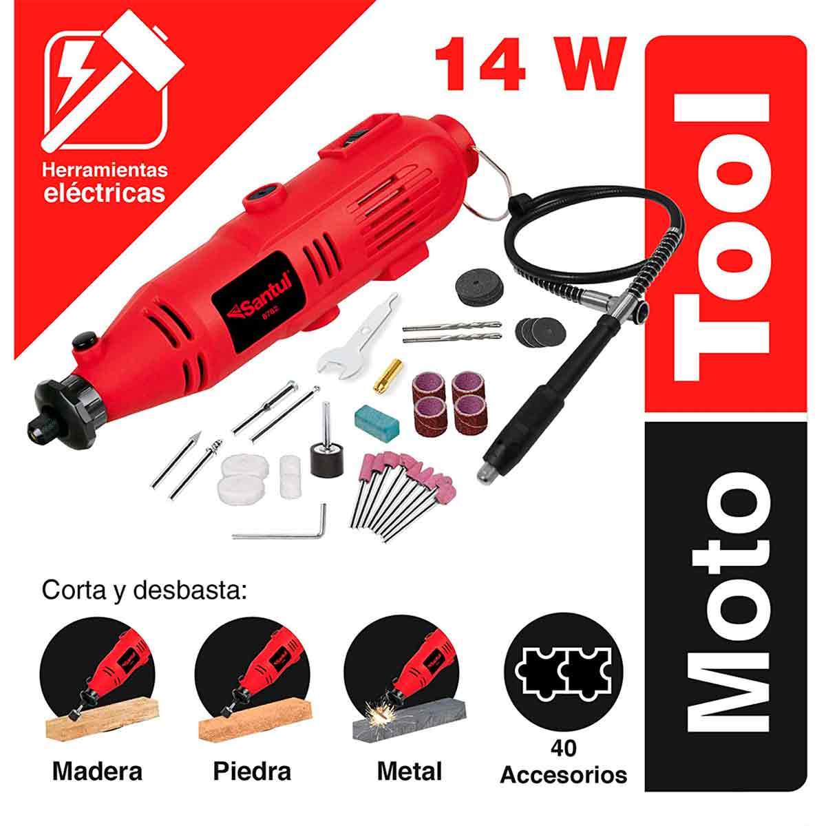Herramienta Rotativa MotoTool Santul 1/8" 140W Con Accesorios