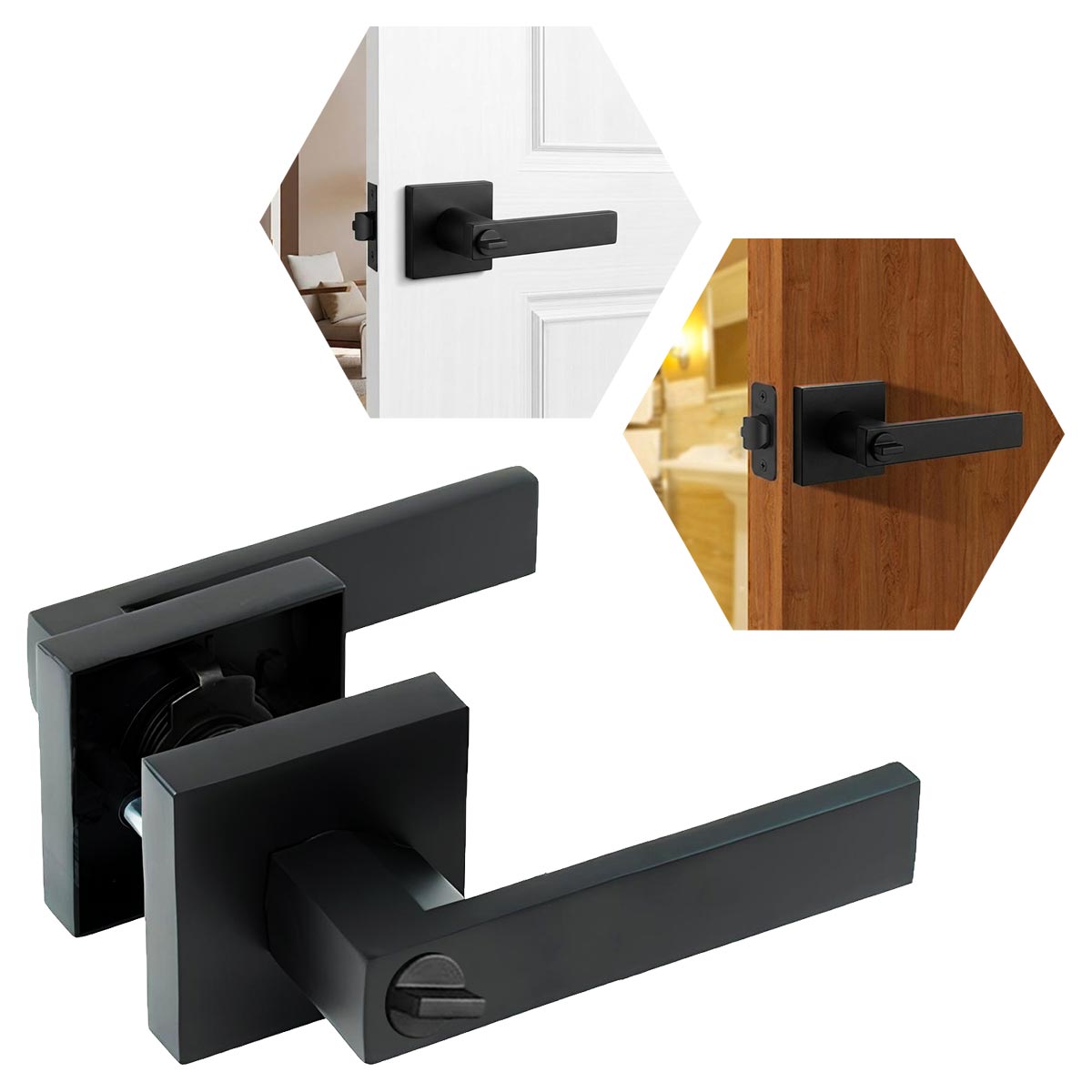 Cerradura Chapa Manija Cuadrada Para Baño C/ Ranura Botón Negro