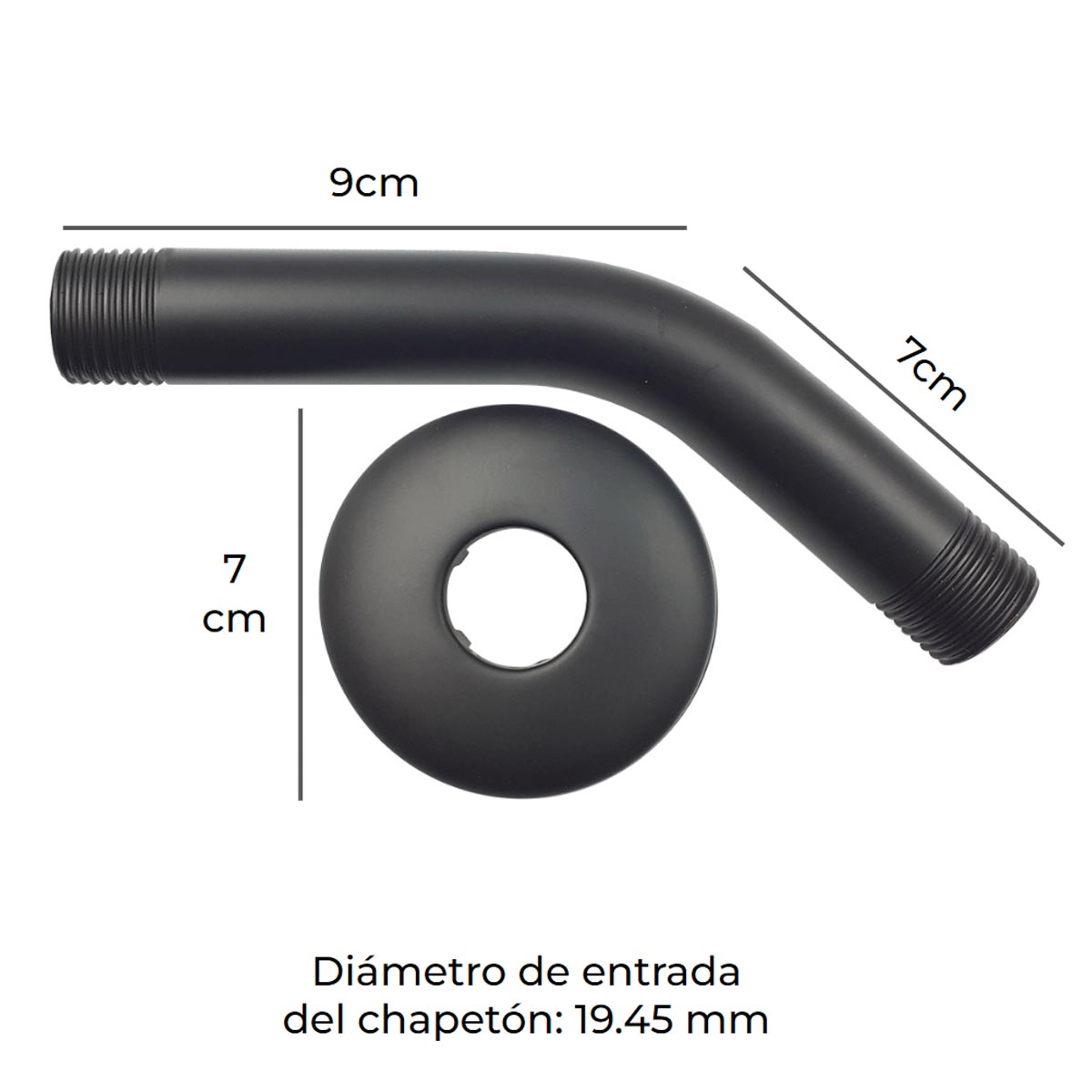 Brazo Para Regadera Con Chapeton Rugo 45-BAN Acero Inoxidable Negro Mate RUGO, S.A DE C.V Ferreabasto