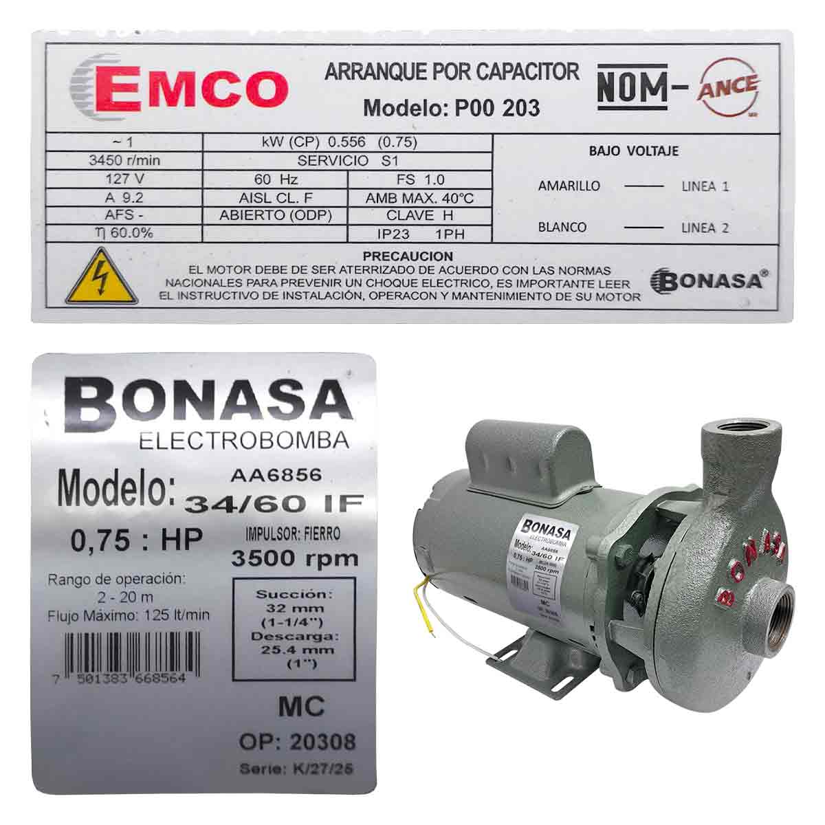 Bomba Agua Centrifuga Impulsor De Fierro 2Hp 34/60 IF Bonasa