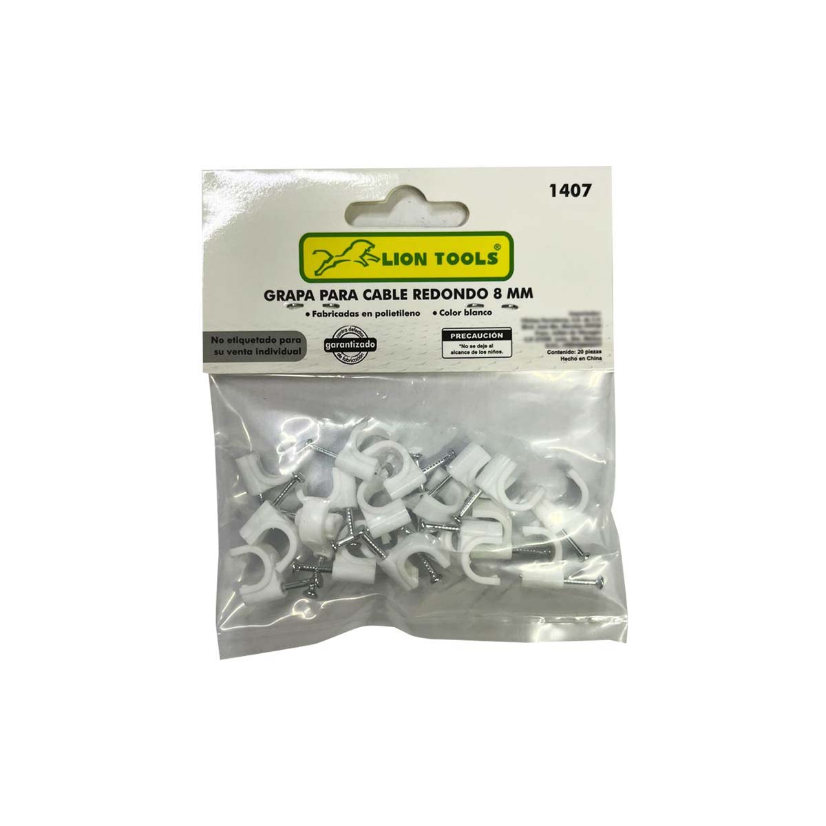 Grapa Para Cable Redondo 8mm Blanco  Bolsa Con 20Pzs