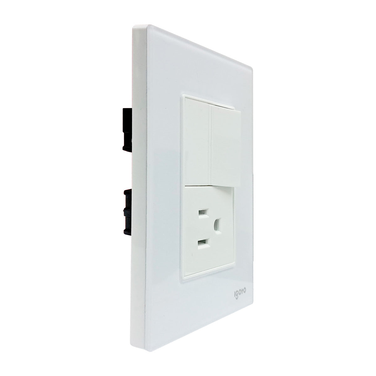 Placa Armada Cristal Con 1 Apagador Sencillo Y 1 Contacto de 1.5 Modulos Blanco Igoto