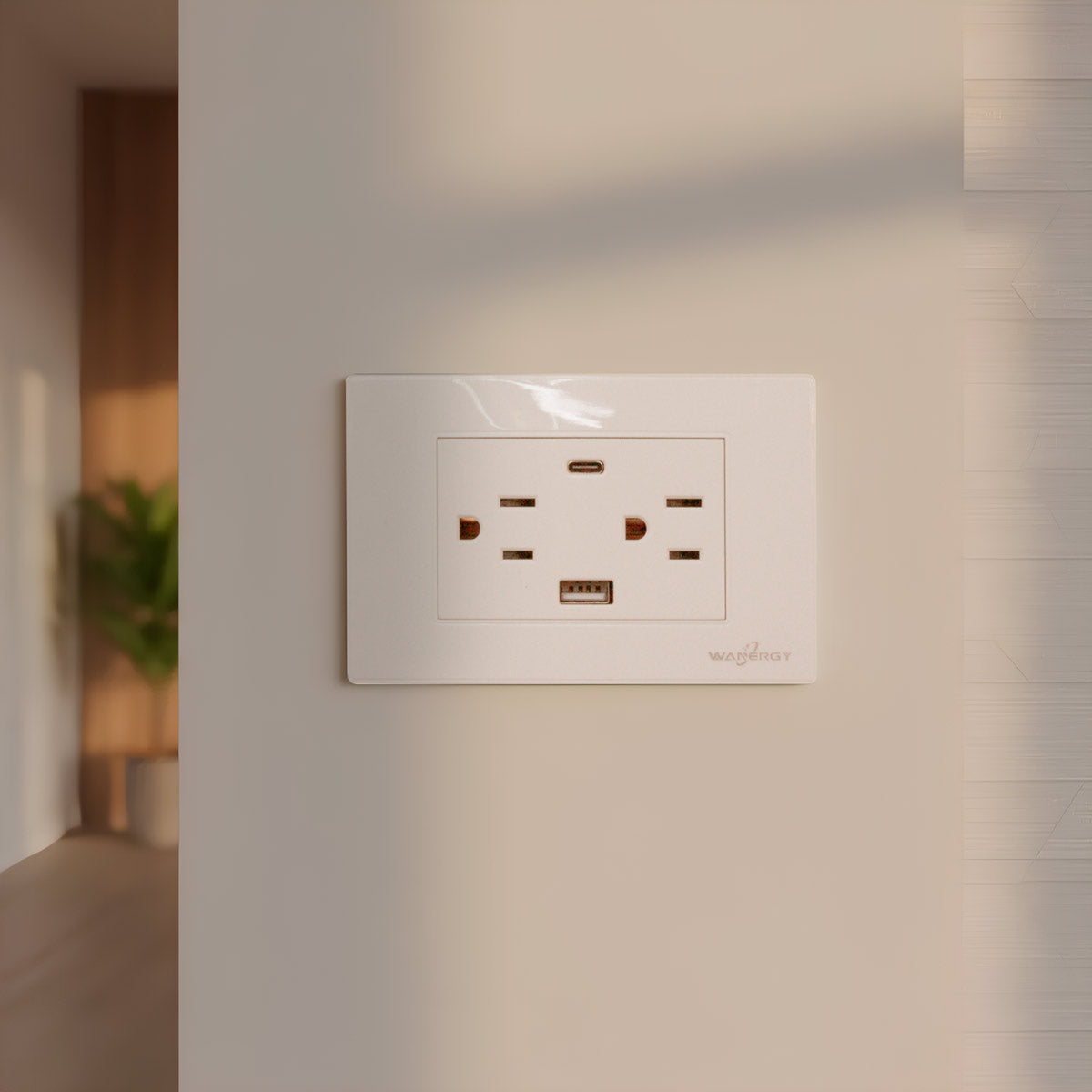 Placa Armada Con 2 Contactos Y Entrada De USB Y Tipo C Blanco WANERGY Ferreabasto