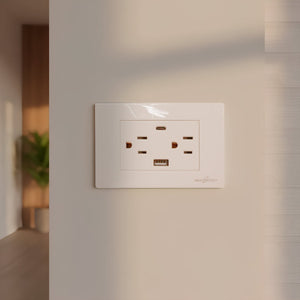 Placa Armada Con 2 Contactos Y Entrada De USB Y Tipo C Blanco WANERGY Ferreabasto