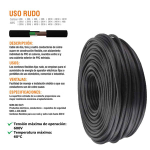 Cable Uso Rudo St 3x08 Negro 100% Cobre 600V Nom 1M Cdc