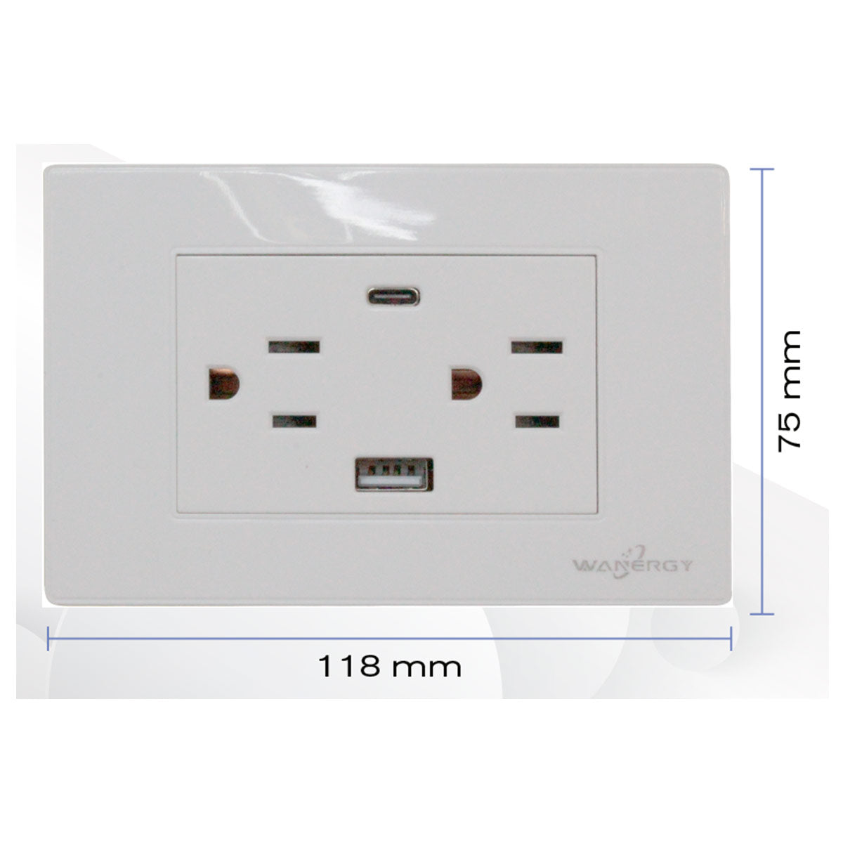 Placa Armada Con 2 Contactos Y Entrada De USB Y Tipo C Blanco WANERGY Ferreabasto