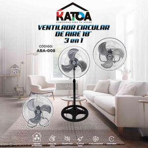 Ventilador 18 Pulgadas 3 En 1 Pared Piso Pedestal 3 Velocidades Katoa