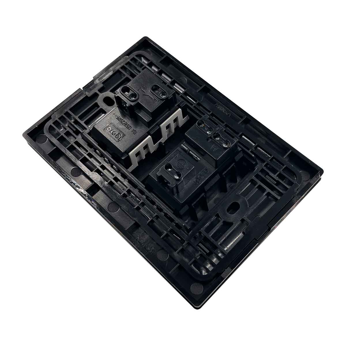 Placa Armada Cristal Con 1 Apagador Sencillo Y 1 Contacto de 1.5 Modulos Negro Igoto