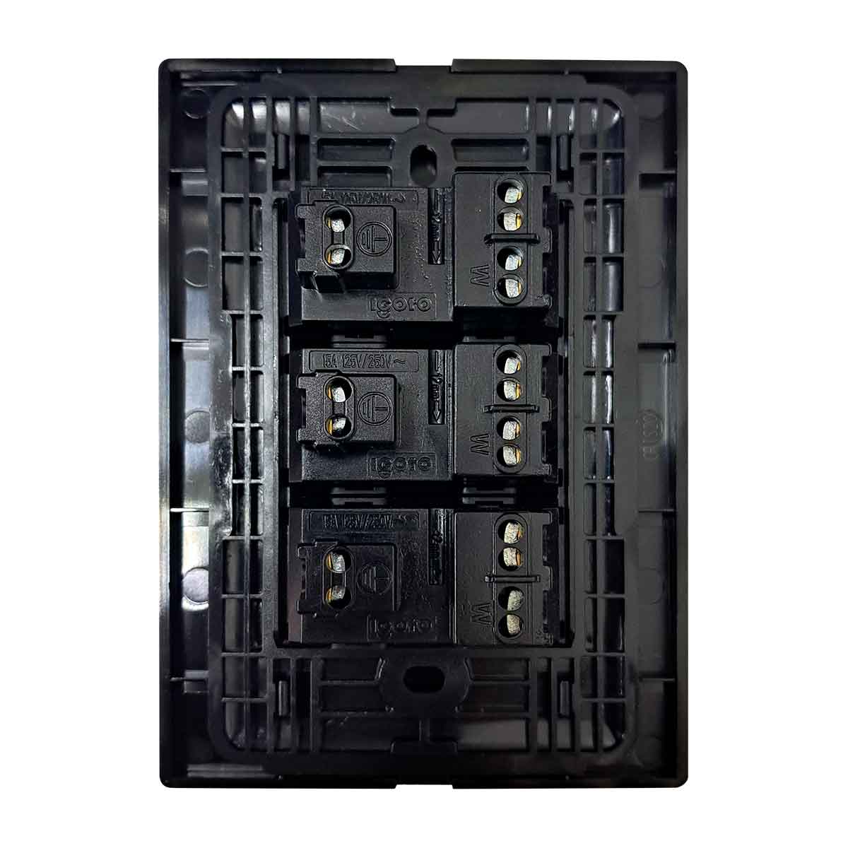 Placa Armada Cristal Con 3 Contactos Sencillos de 1 Modulo Negro Igoto