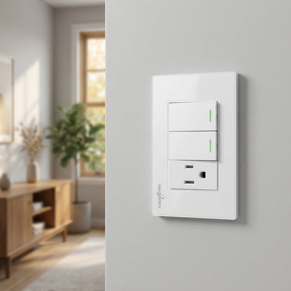 Placa Armada Con 2 Apagadores Sencillos y 1 Contacto De 1 Modulo PEACE QUIET IMPORT SA DE CV (WANERGY) Ferreabasto