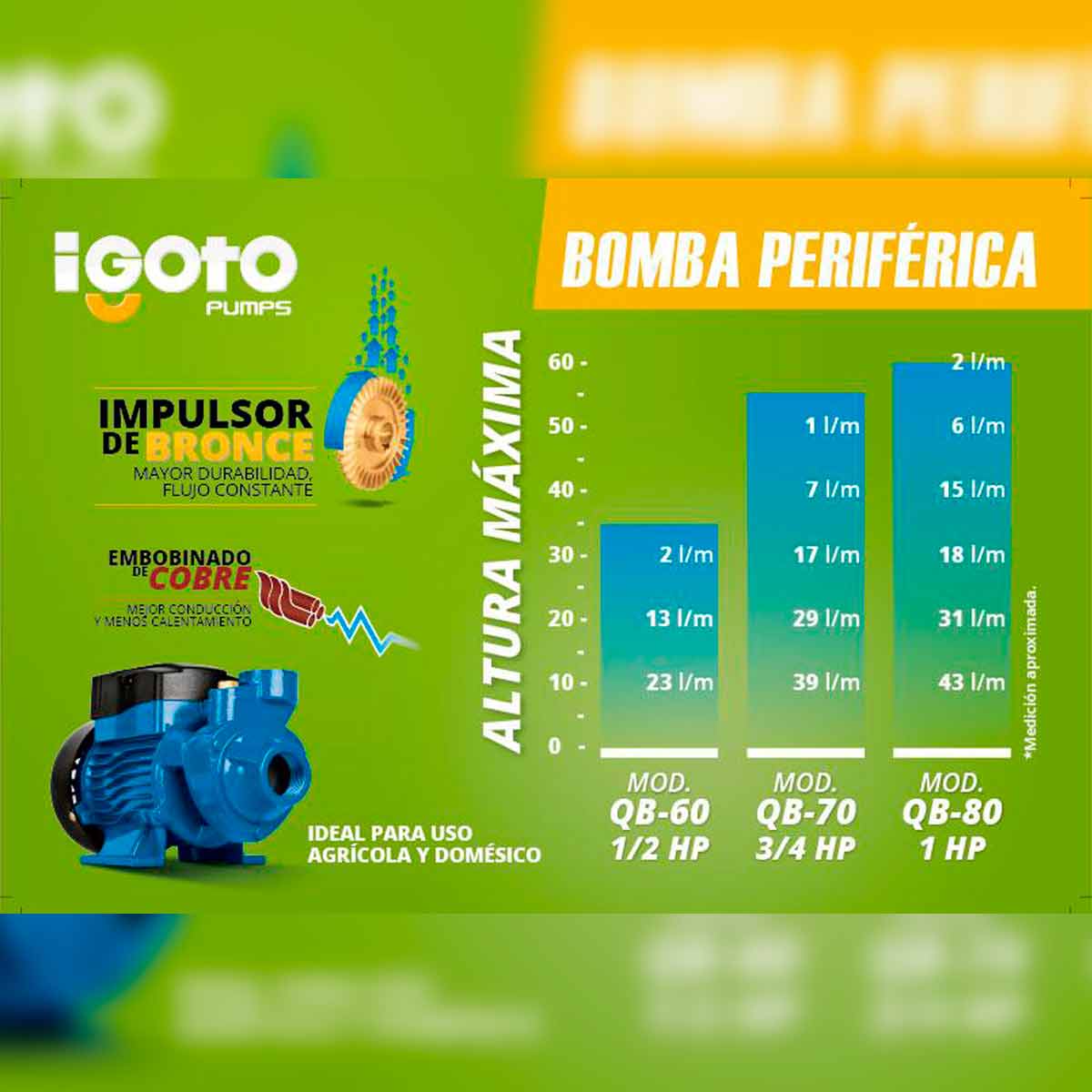 Bomba De Agua Periferica 3/4 Hp 550W Cobre 127V Igoto IGOTO BOMBAS Ferreabasto