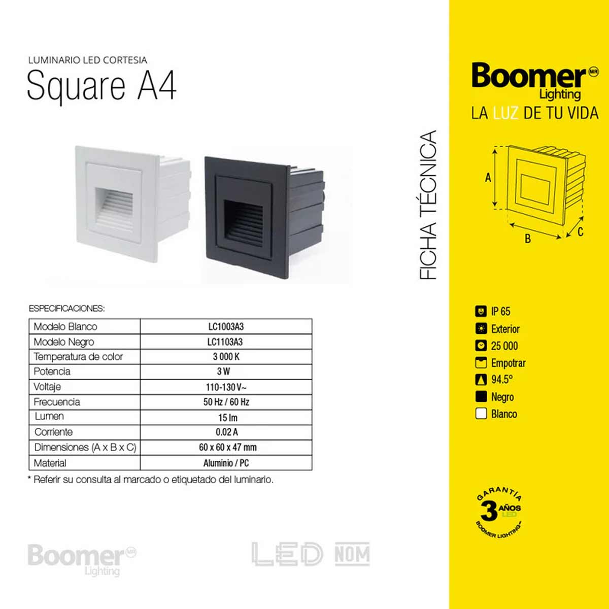 Luminario Led Empotrable Negro Exterior 3W 3000K Luz Calida