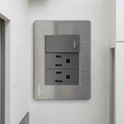 Placa Armada De 1 Apagador Con Doble Contacto Acero Inox