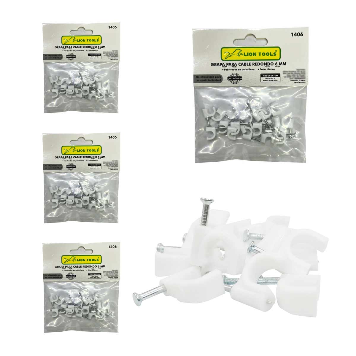 Grapa Para Cable Redondo 6mm Color Blanco 100 Pzs