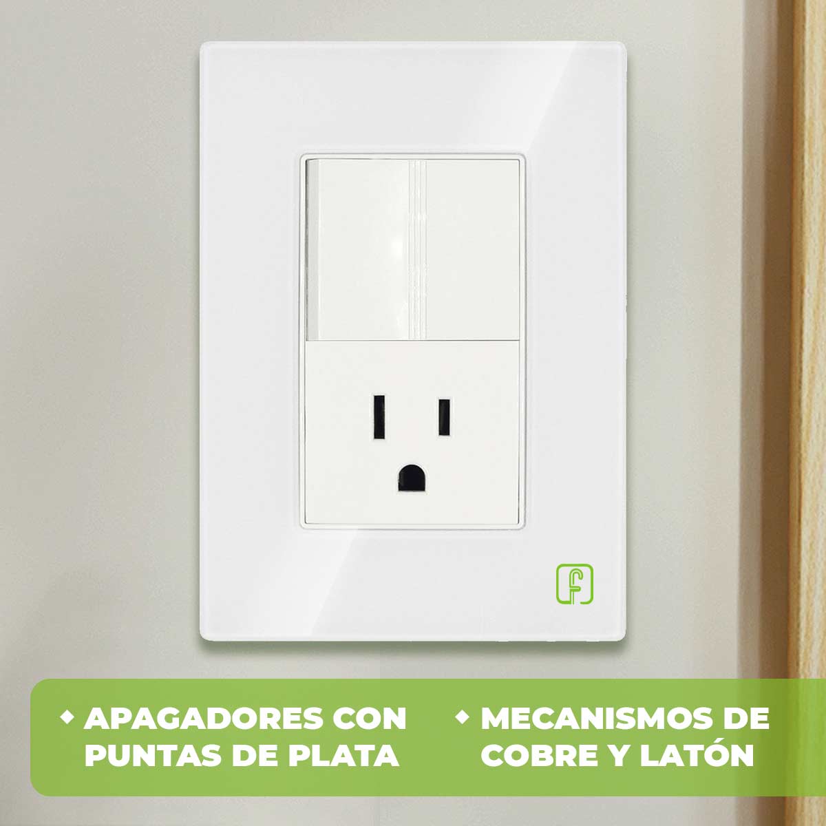 Placa Armada Cristal Con 1 Apagador Sencillo Y 1 Contacto de 1.5 Modulos Blanco Igoto