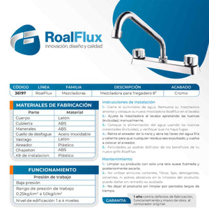 Mezcladora De 8" Para Fregadero Cubierta Y Manerales ABS Cuello De Acero Inoxidable Roalflux