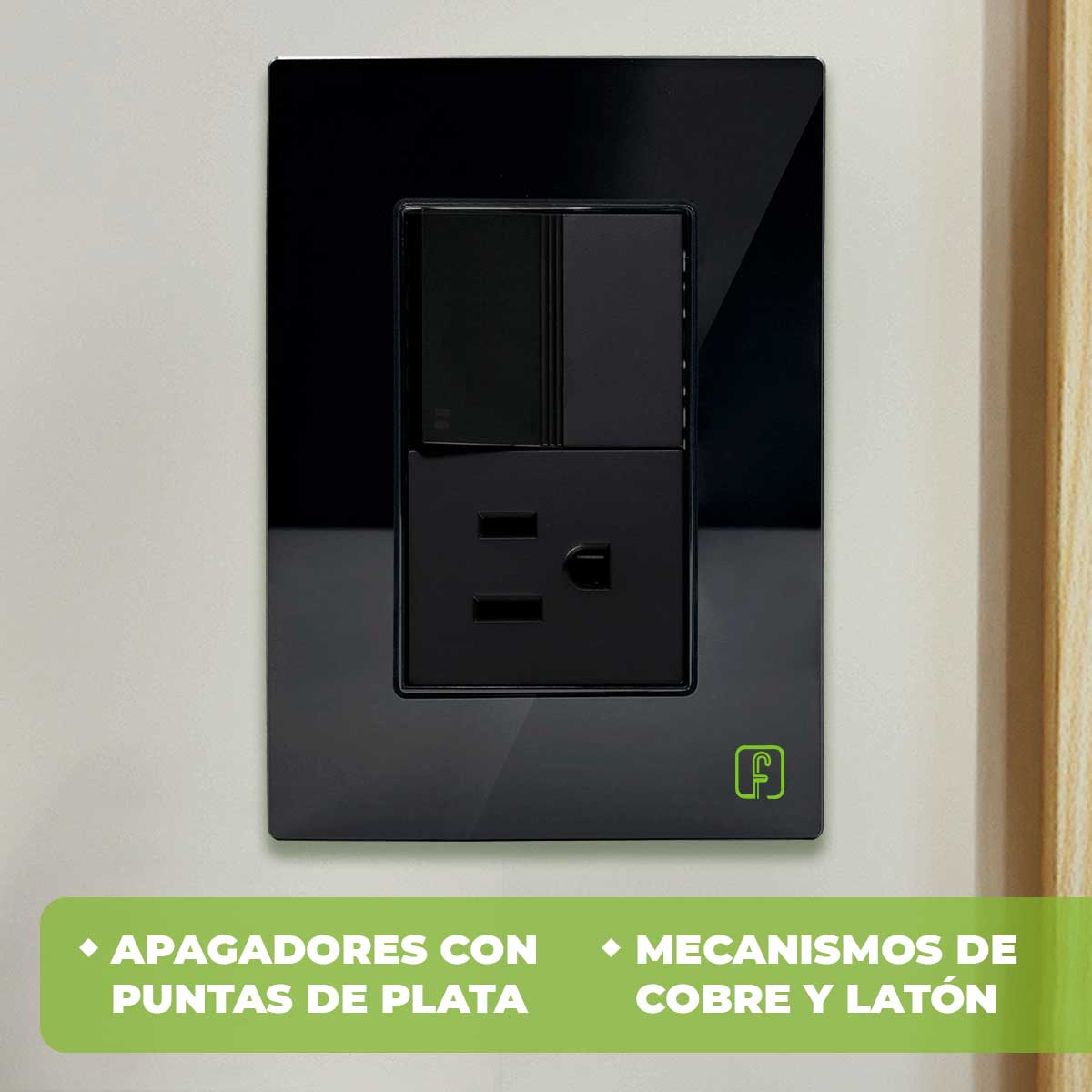 Placa Armada Cristal Con 1 Apagador Escalera y 1 Contacto de 1.5 Modulos Negro Igoto IGOTO Ferreabasto