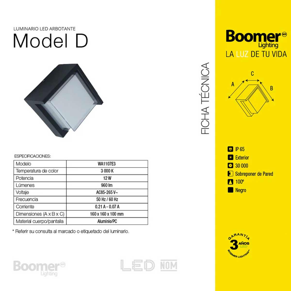 Luminario Led Arbotante Exterior Para Pared 12W Luz Calida