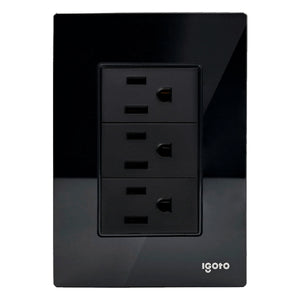 Placa Armada Cristal Con 3 Contactos Sencillos de 1 Modulo Negro Igoto