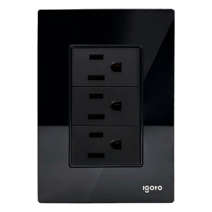 Placa Armada Cristal Con 3 Contactos Sencillos de 1 Modulo Negro Igoto