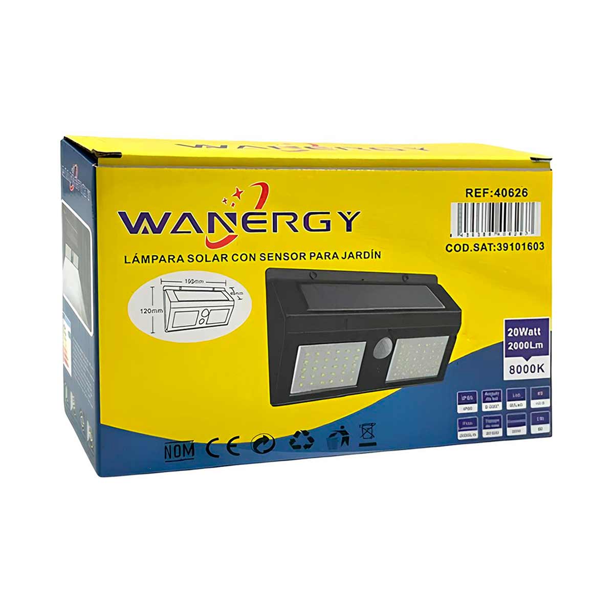 Reflector Lampara Solar Led Exterior 20W Sensor Movimiento PEACE QUIET IMPORT SA DE CV (WANERGY) Ferreabasto