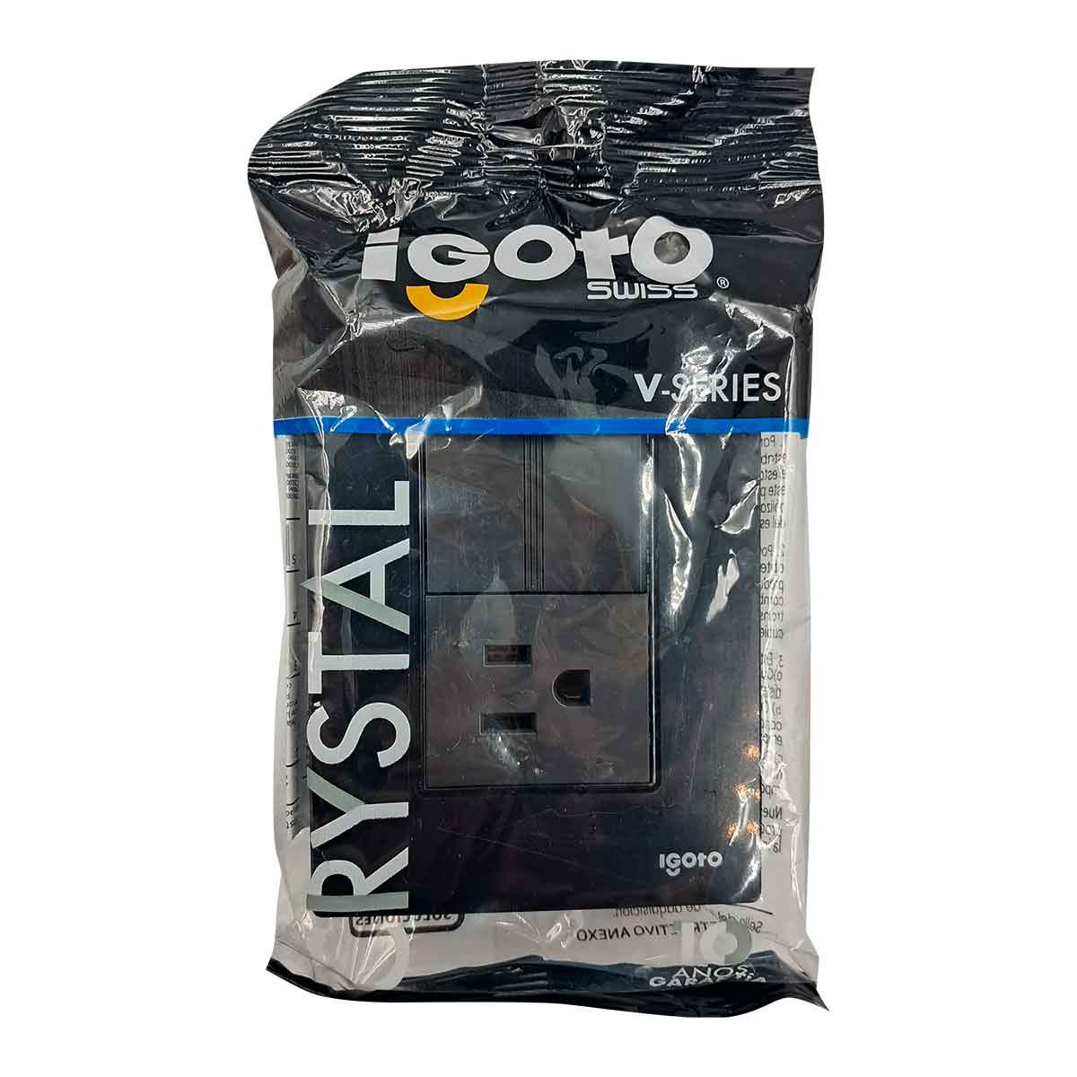 Placa Armada Cristal Con 1 Apagador Sencillo Y 1 Contacto de 1.5 Modulos Negro Igoto
