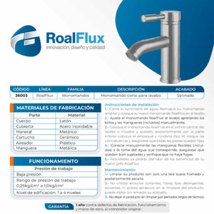 Mezcladora Monomando Corta Con Cubierta De Acero Inoxidable Roalflux