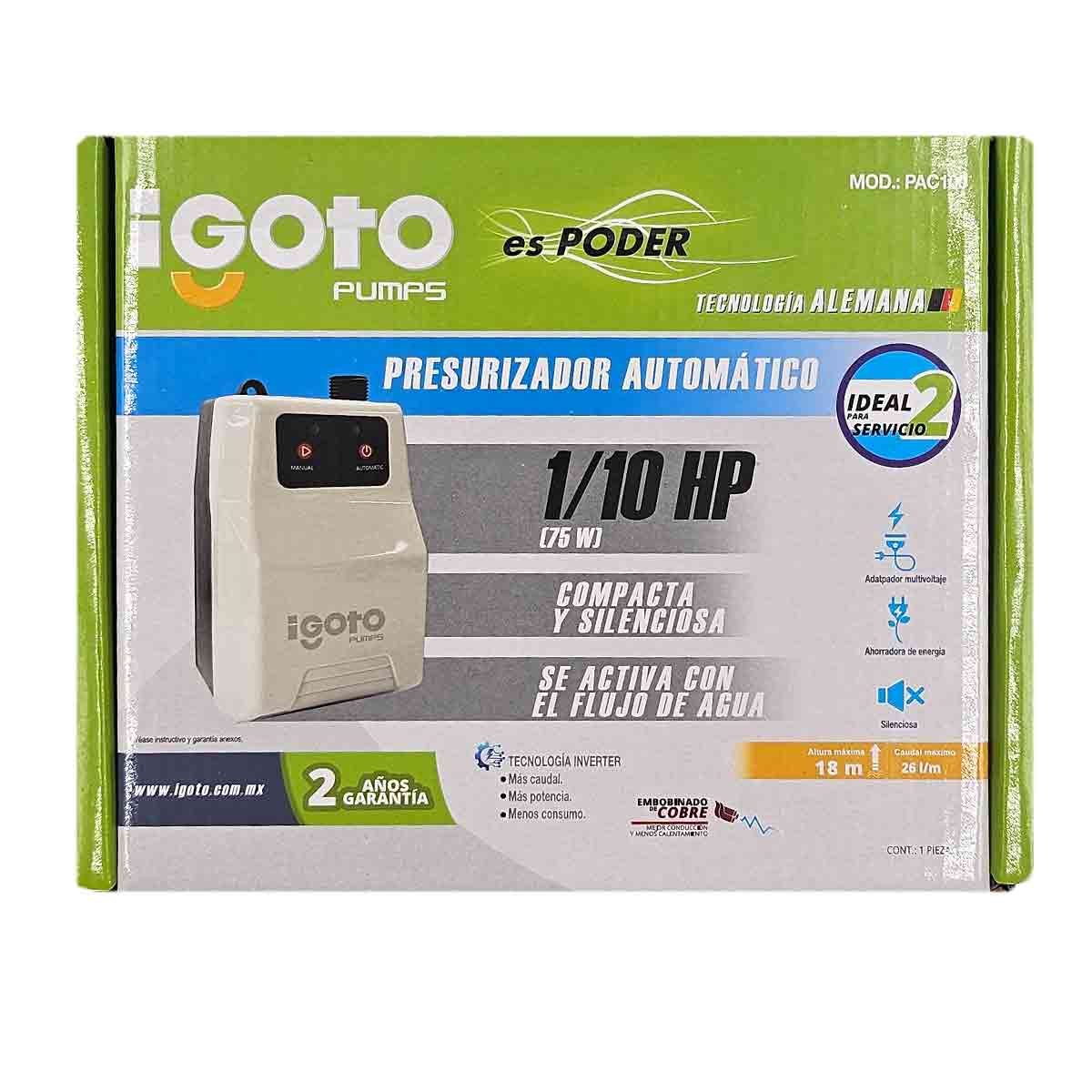 Bomba Presurizador Automatico 1/10Hp 75W Igoto