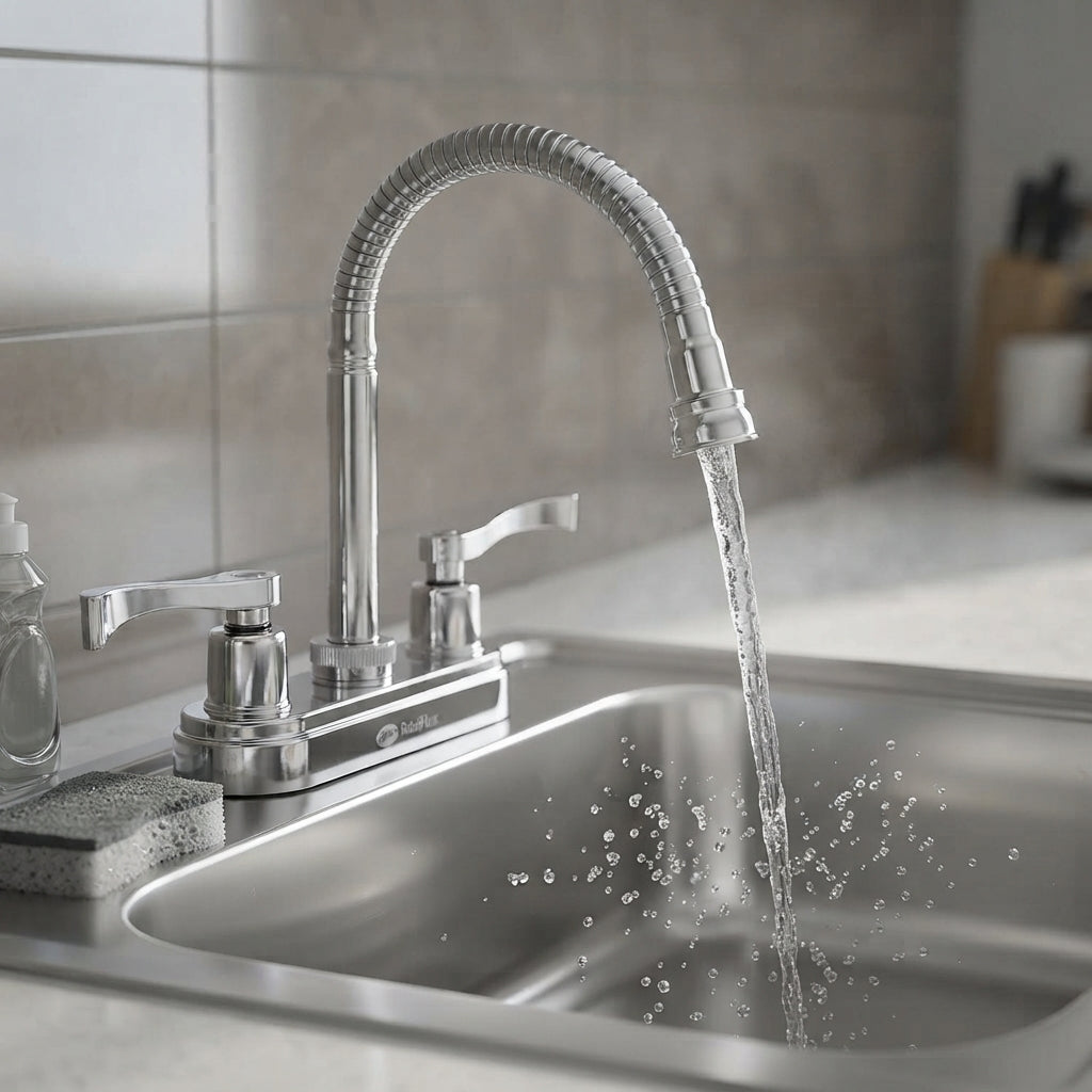 Mezcladora Para Lavabo Acero Inoxidable Con Cubierta Y Manerales Roalflux