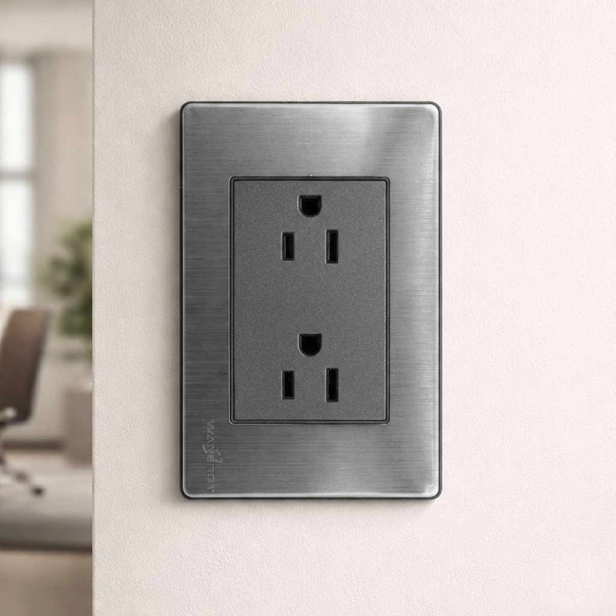 Placa Armada Contacto Duplex De 1.5 Modulos Acero Inox