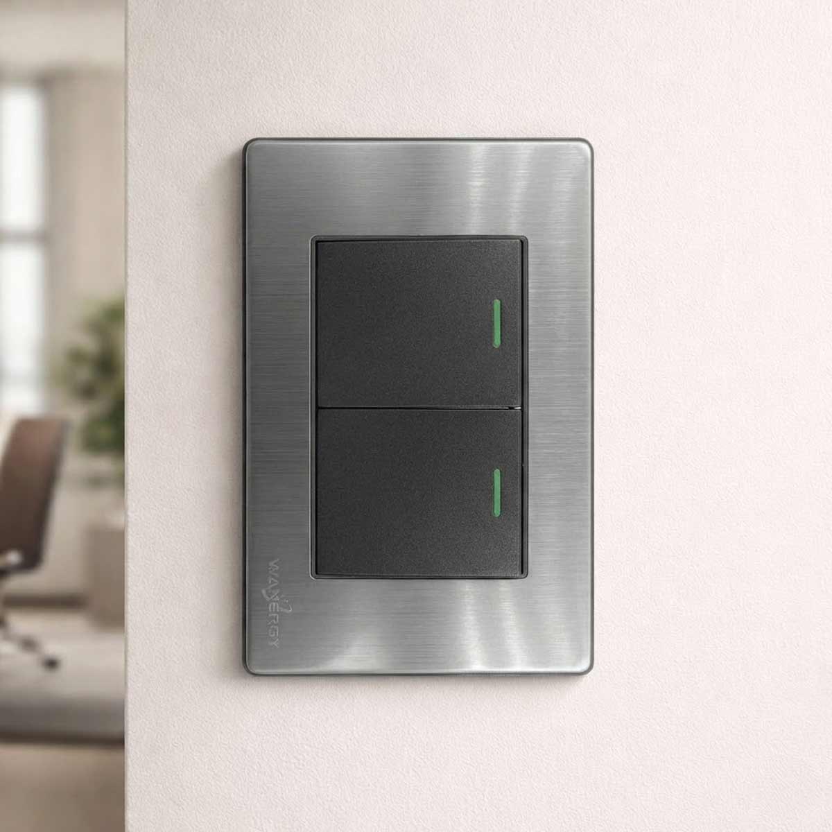 Placa Armada Con 2 Apagadores Senc De 1.5 Modulos Acero Inox