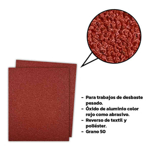 25 Pzs Lija Esmeril 9X11 Pulgadas Grano 50 BYP BYP Ferreabasto