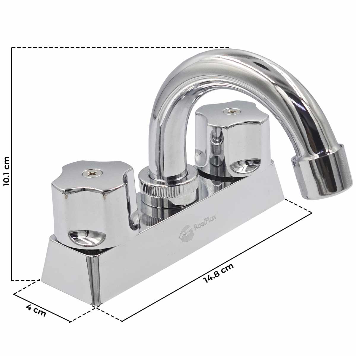 Mezcladora Para Lavabo Con Cubierta Y Manerales ABS Cuello De Acero Inoxidable 4" Acabado Cromo Roalflux