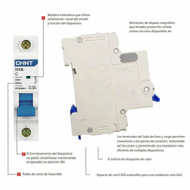 Pastilla Interruptor Termomagnetico 1x20A Riel Din C 6Ka Chint CHINT Ferreabasto