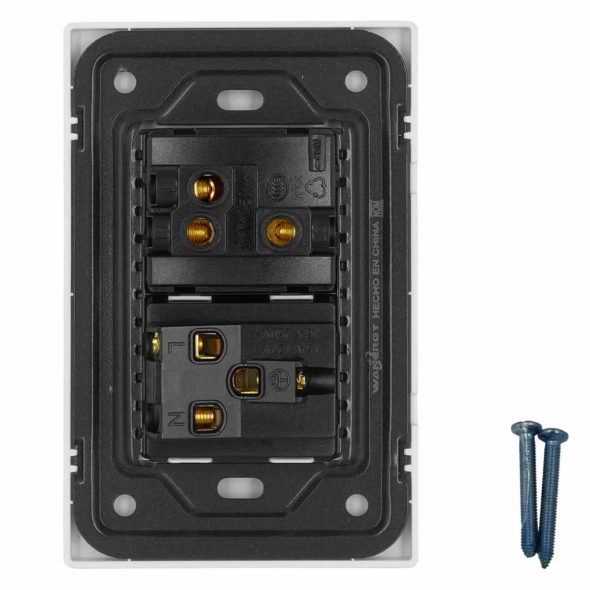 Placa Armada Con 1 Apagador Escalera y 1 Contacto De 1.5 Modulos Blanco WANERGY Ferreabasto