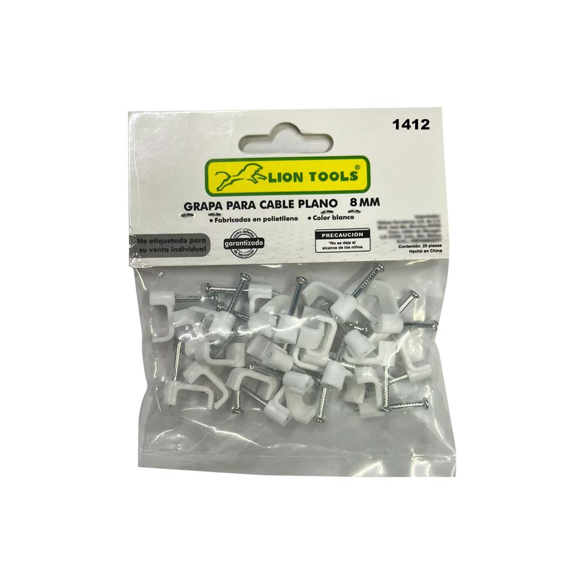 Grapa Para Cable Plano 8mm Blanco  Bolsa Con 20Pzs