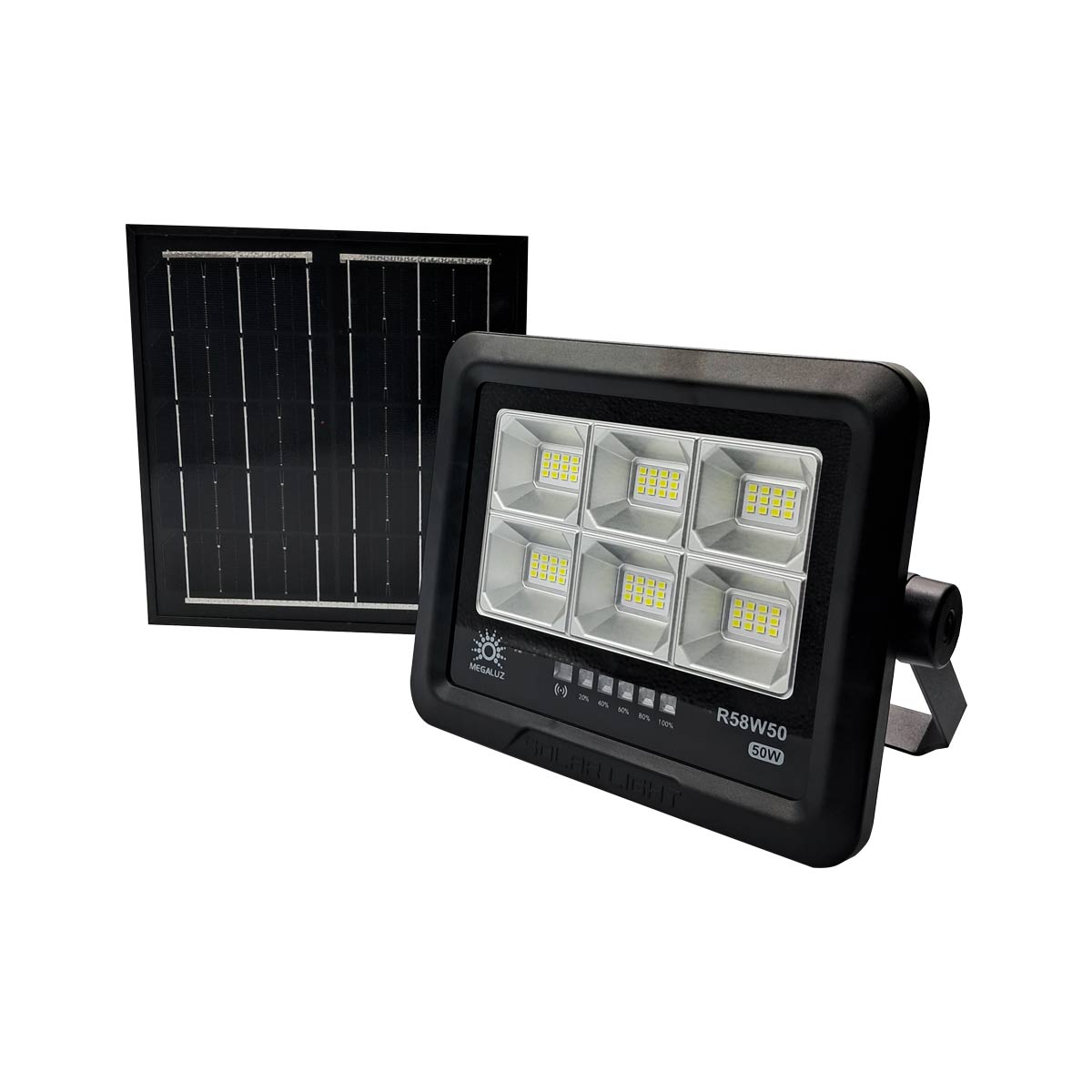 reflector led luminaria solar 50w 6500k control remoto negro