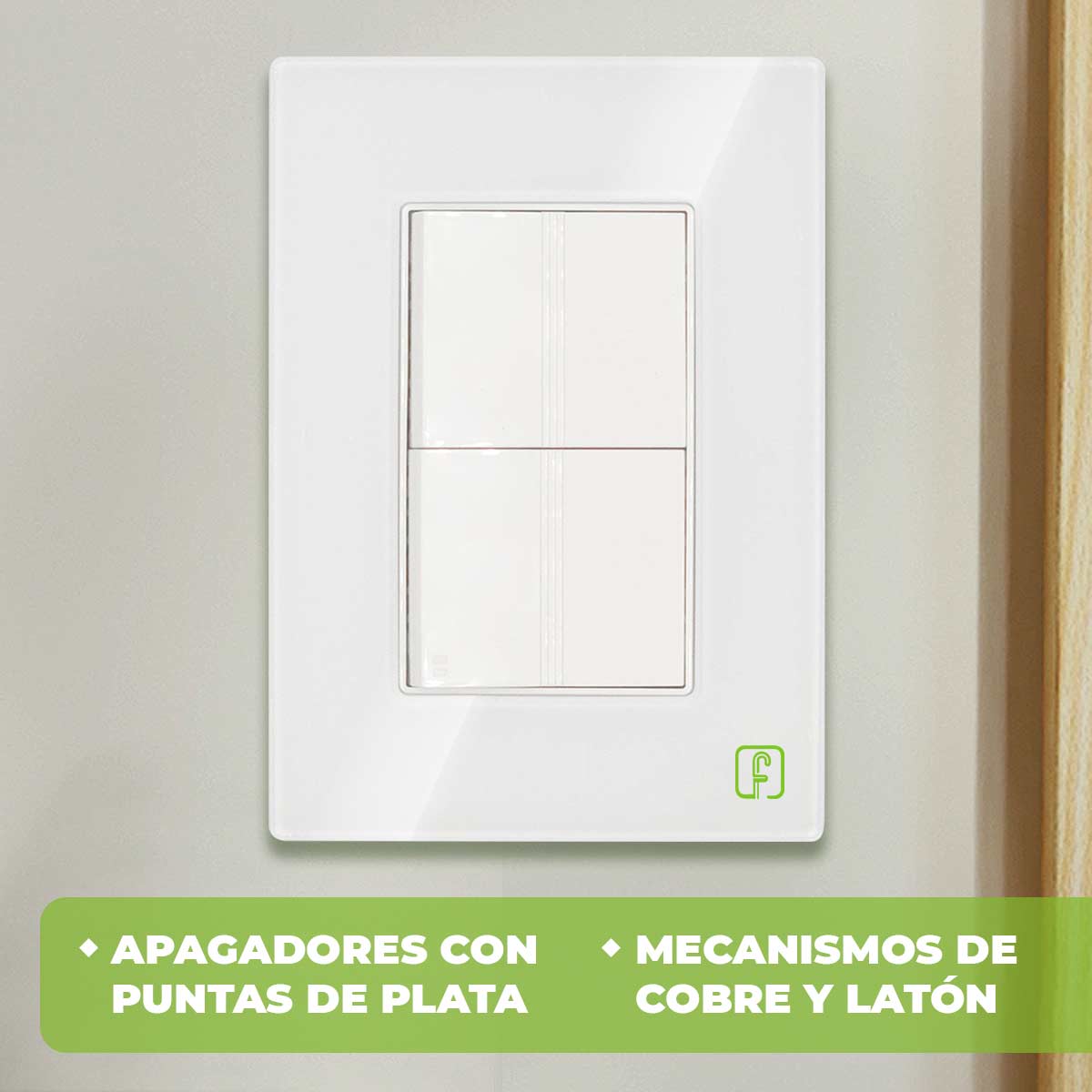 Placa Armada Cristal Con 1 Apagador Sencillo y 1 Apagador Escalera de 1.5 Modulos Blanco Igoto IGOTO Ferreabasto