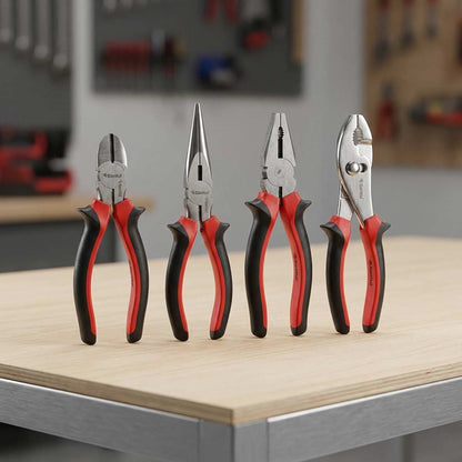 Juego 4 Pinzas Punta, Electrica, Corte, Mecanica Con Mangos