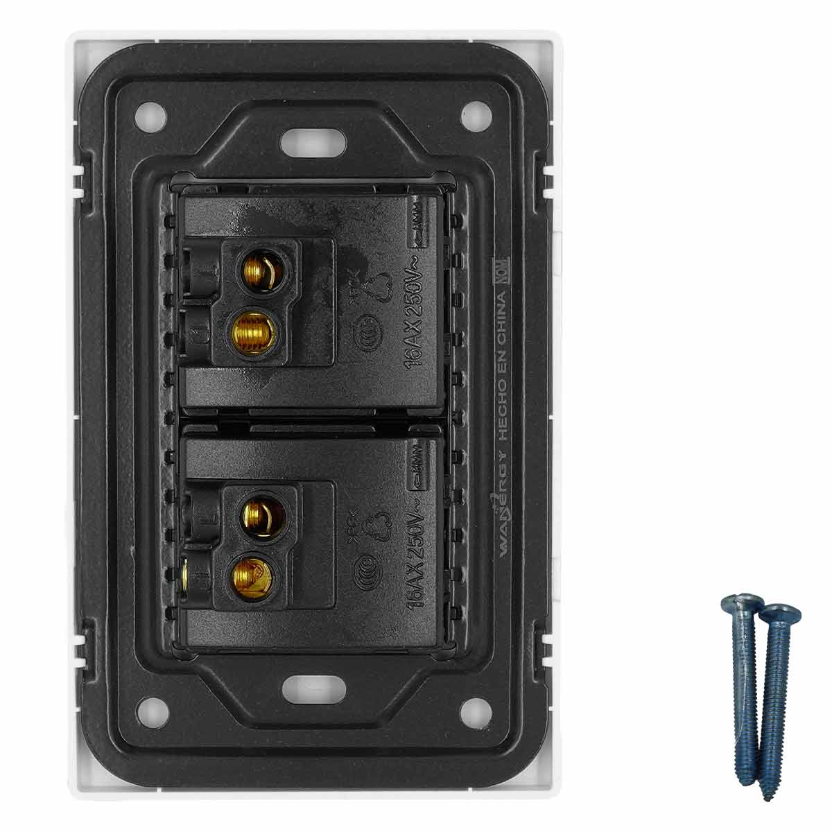 Placa Armada con 2 Apagadores Sencillos De 1.5 Modulos Blanco WANERGY Ferreabasto